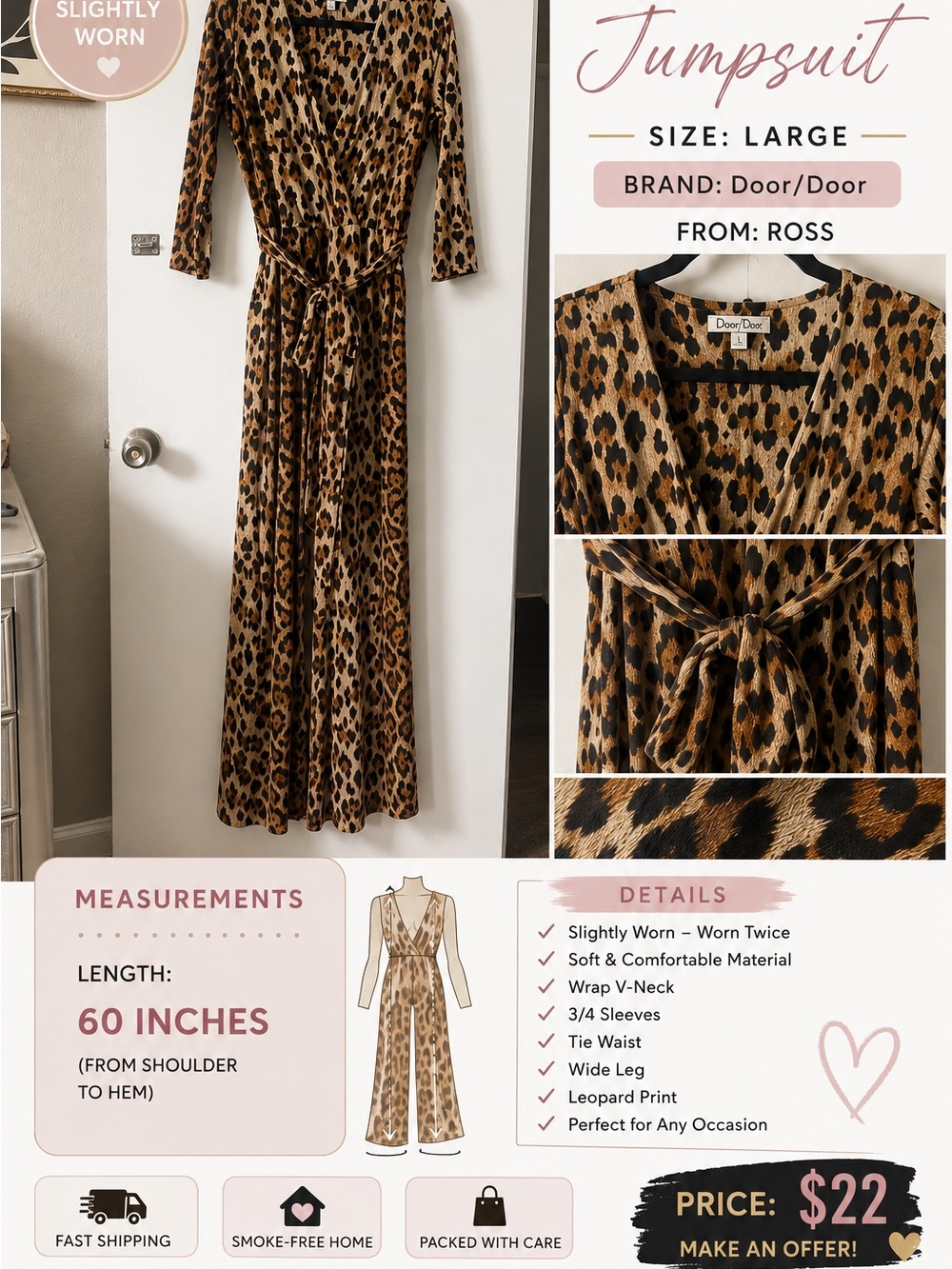 SHEIN Leopard Print Wrap Jumpsuit - Brown, Black